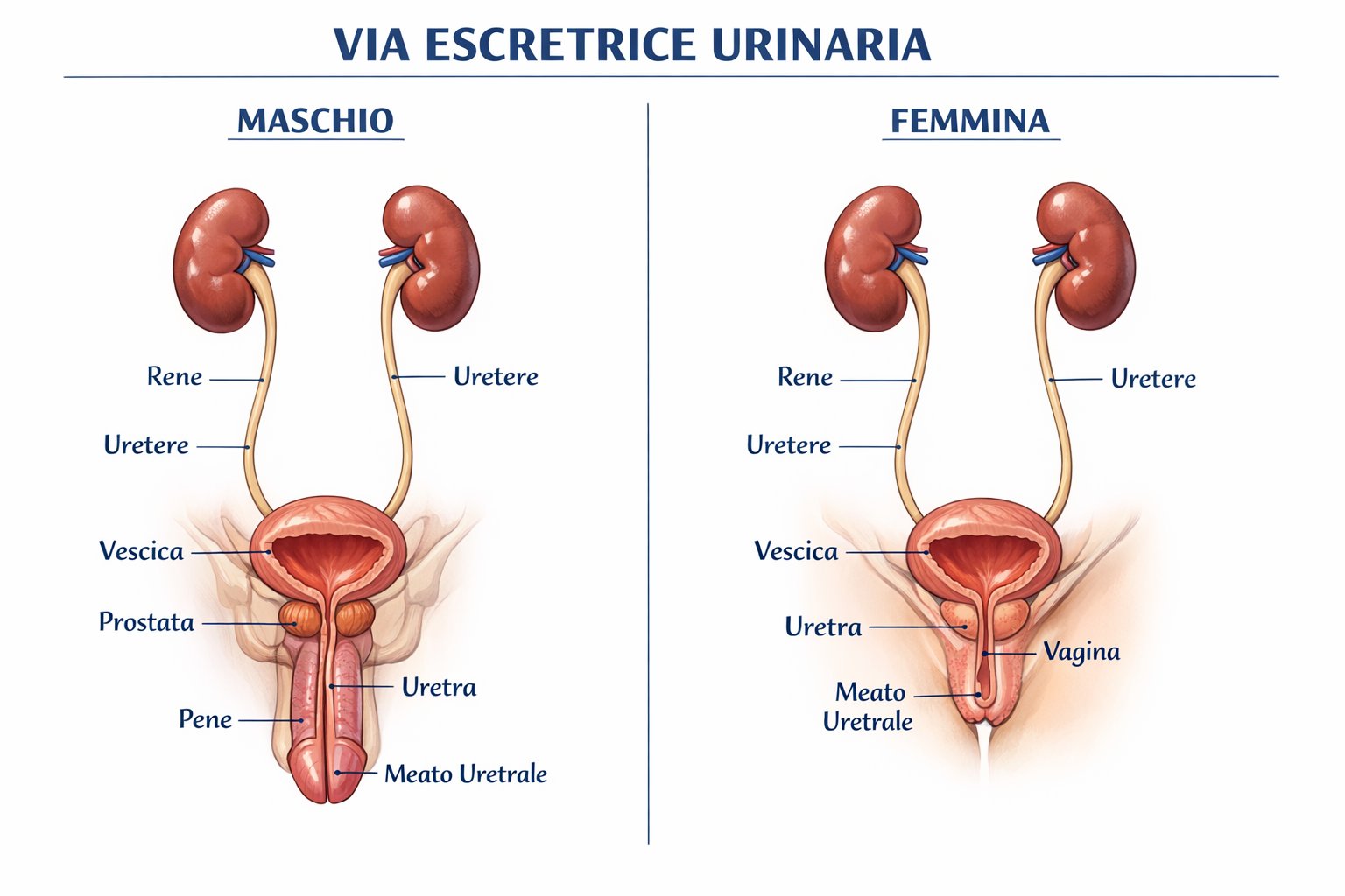 Anatomy of the urinary excretory tract in male and female